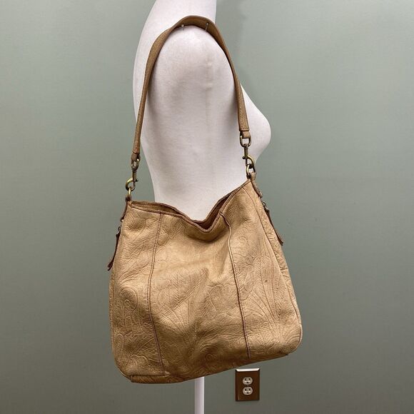 American Leather Co Tooled Leather Shoulder Bag Tan Buttery Soft Medium - Picture 2 of 15